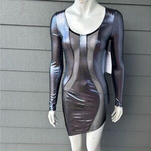 Hera Collection Iridescent Metallic Long-Sleeve Bodycon Dress